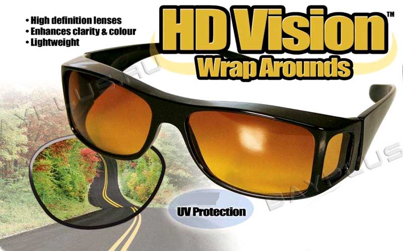 Антибликовые очки HD Vision WrapArounds отлично фильтрует блики и езда на авто в тёмное время суток становится гораздо безопаснее и комфортнее.