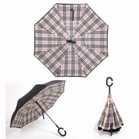 Зонт обратный с принтом Шотландка (Tartan)