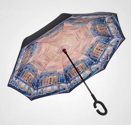 Зонт наоборот принт Зимний Санкт-Петербург