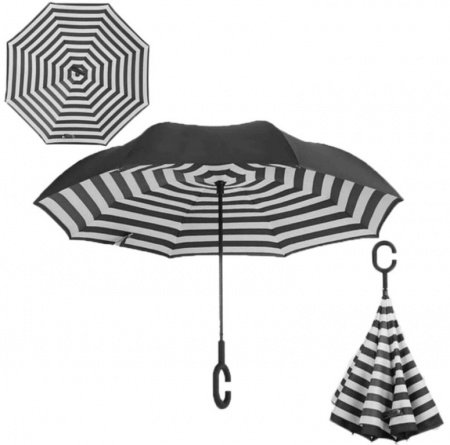 Зонт наоборот принт полоски чёрные