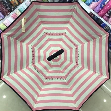 Зонт наоборот принт полоски розовые