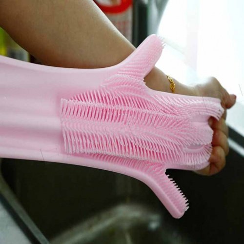Термостойкие универсальные силиконовые перчатки с ворсинками для кухни